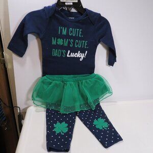 Baby St. Patrick's Day Navy 2 pc Set skirt attached to pants 3 mts
